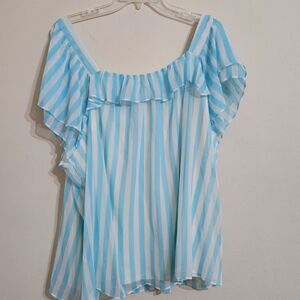 NWT LAUREN CONRAD Women Sleeveless Pullover Square Neck Striped Blue Shirt, 2X